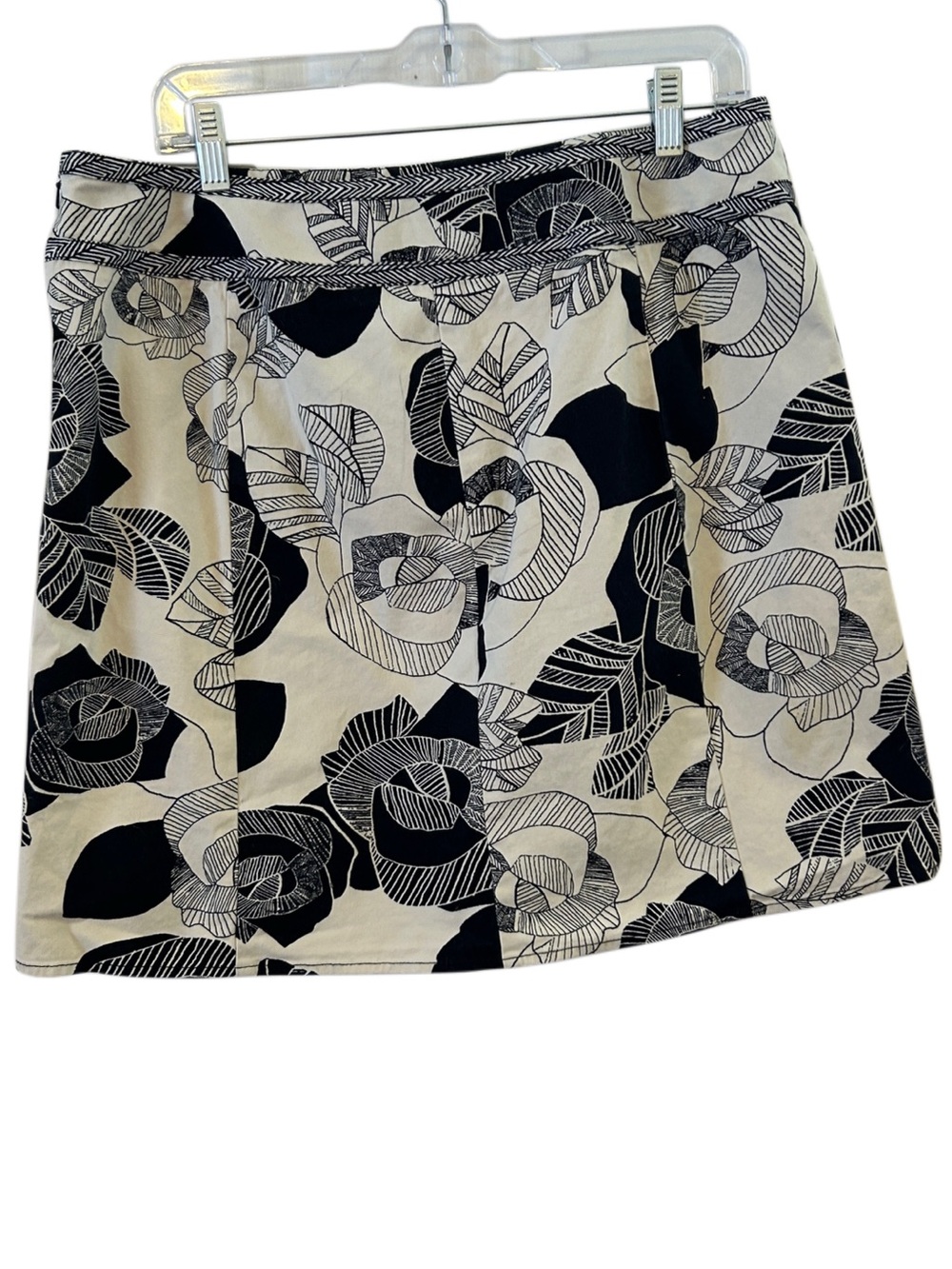 LOFT Black and Cream Floral A-Line Stretch Cotton Skirt Sz 14 - Picture 2 of 5